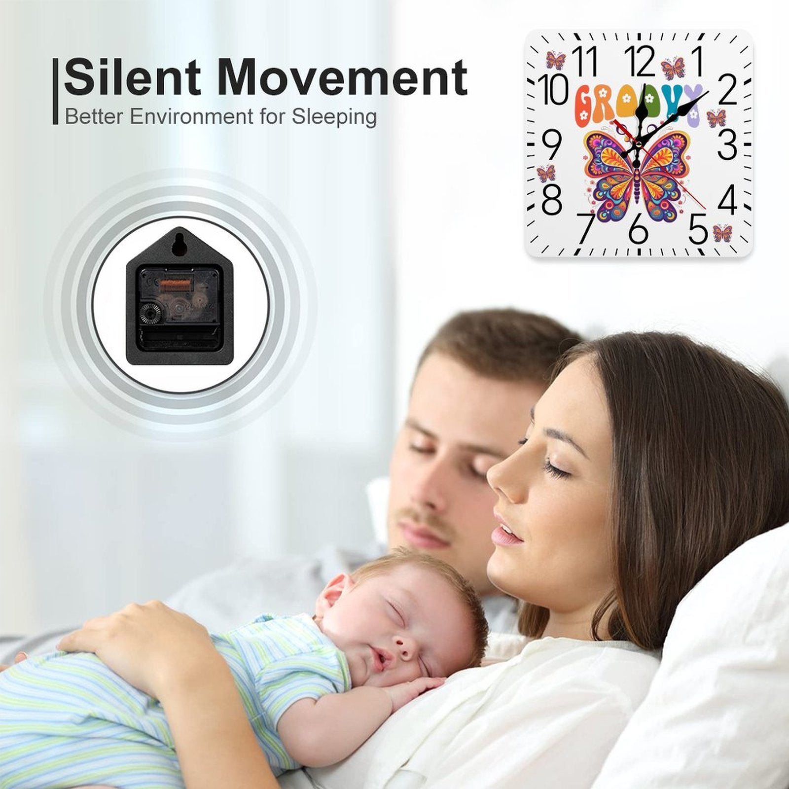 Groovy Butterfly Square Wall Clock with Numbers - Made in the USA