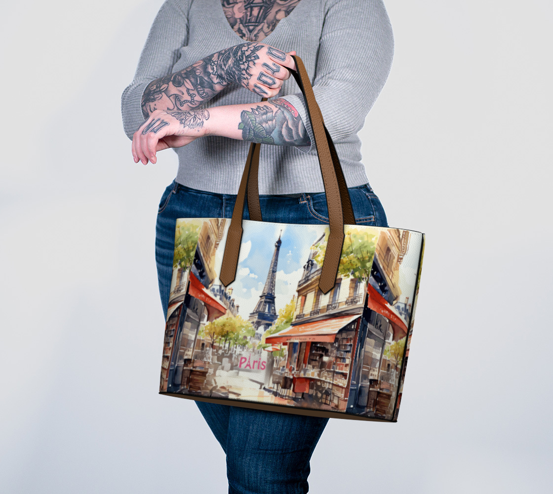 Parisian Design Eiffel Tower Vegan Leather Tote Bag