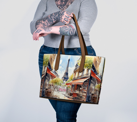 Parisian Design Eiffel Tower Vegan Leather Tote Bag