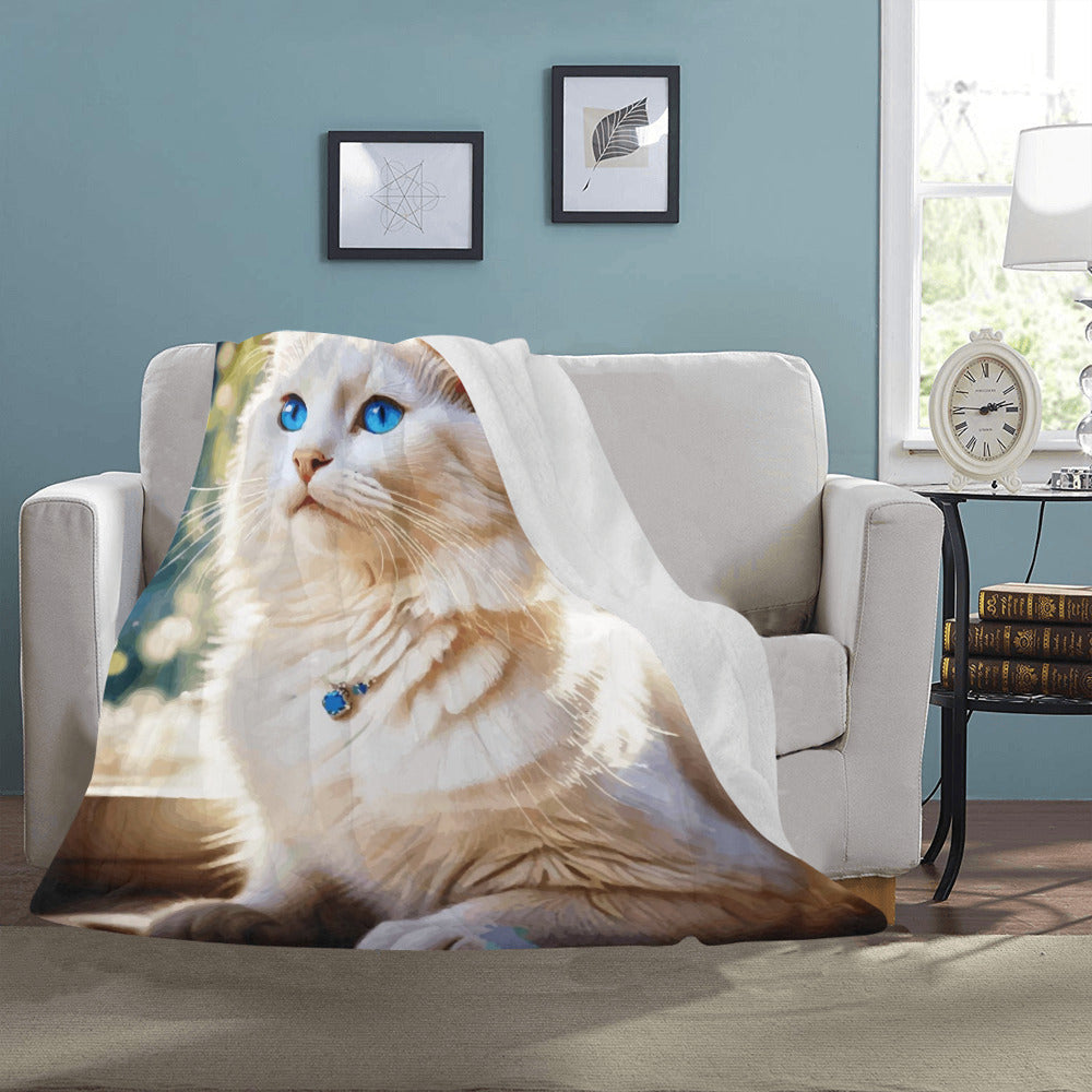 White Cat with Blue Eyes Ultra-Soft Micro Fleece Blanket 50