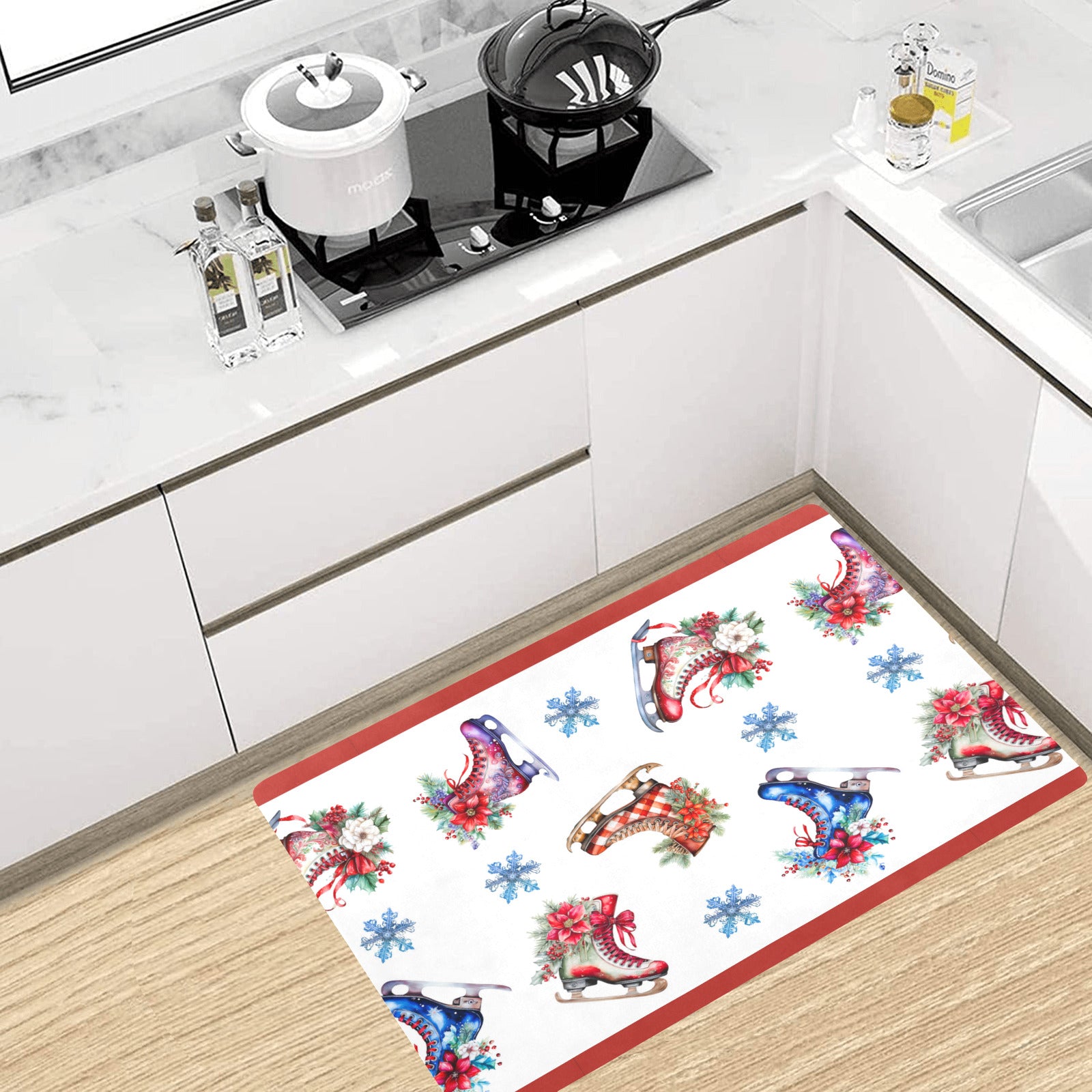 Christmas Skates with Red Border Kitchen Mat 32