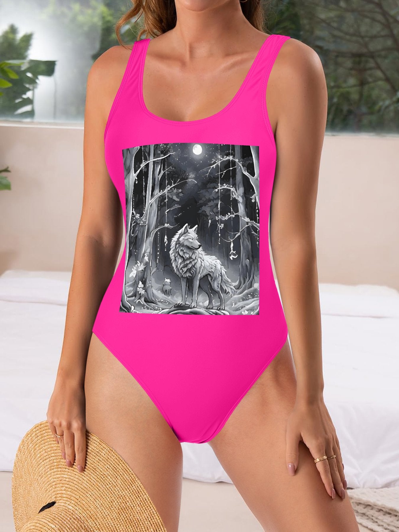 Ethereal Wolf in the Moonlight One-piece Swimsuit Bikini (Front Printing)