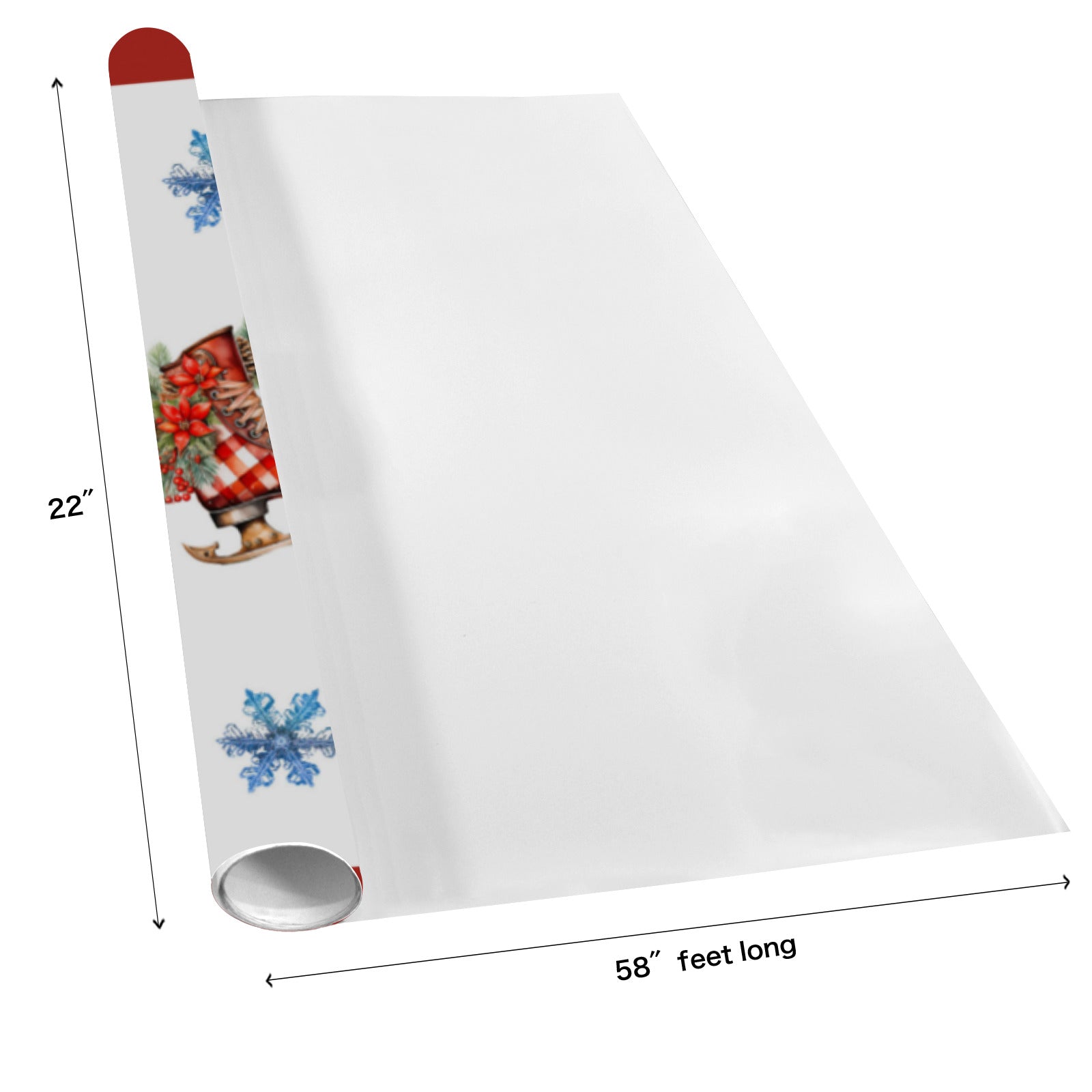 Christmas Skates with Red Border Coated Gift Wrapping Paper - 2 Rolls (Made in USA)