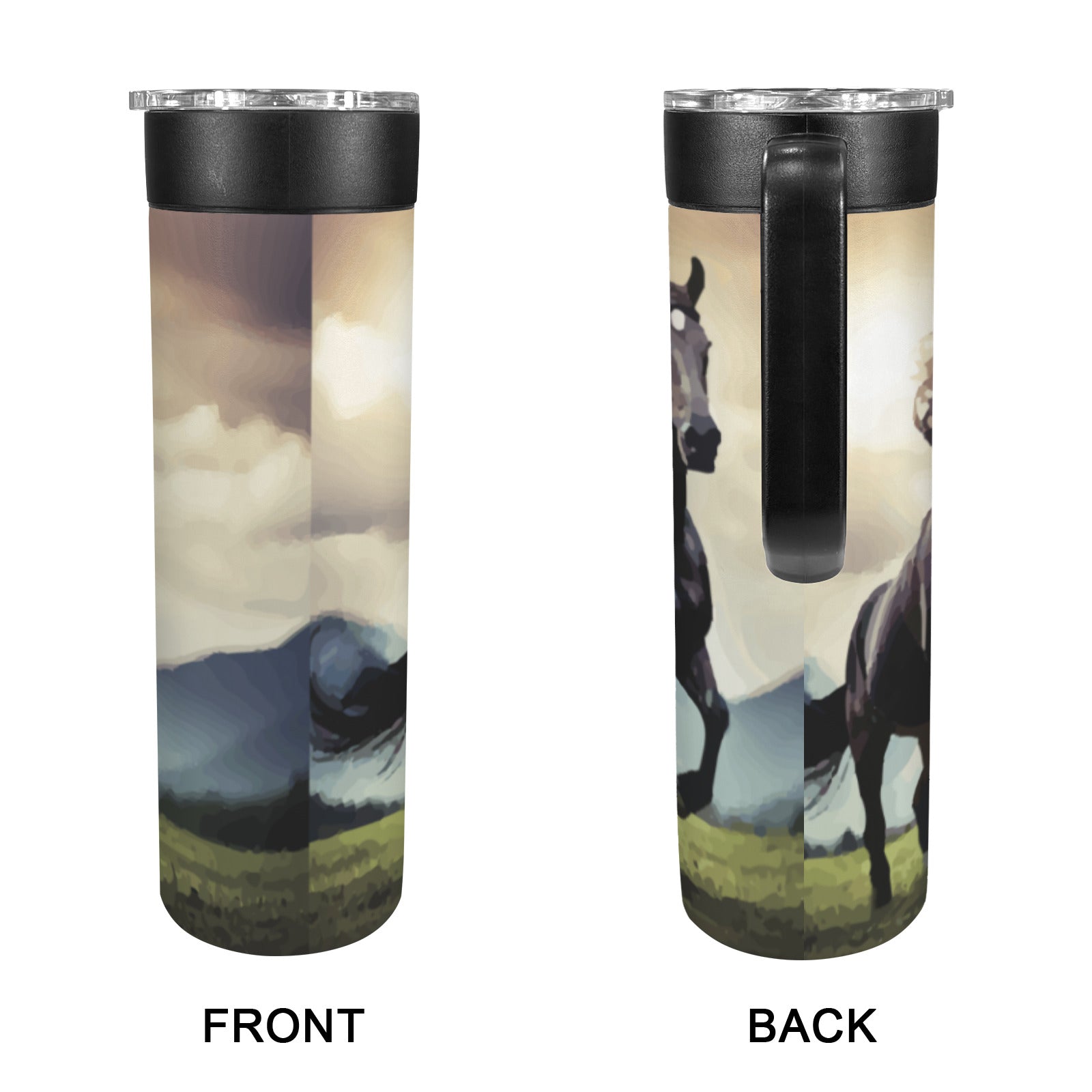 Wild Black Horse 600ml Insulated Water Bottle with Screw On Handle