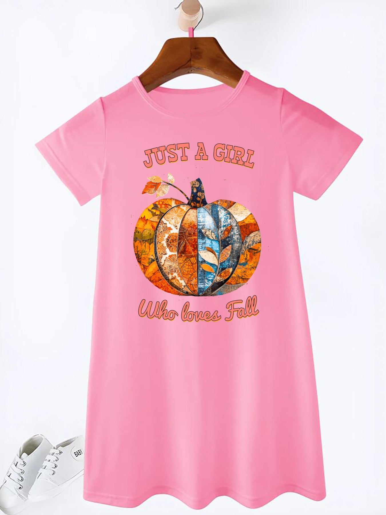 Just a Girl Who Loves Fall Pumpkins Girls' Summer Dress (Front Printing)