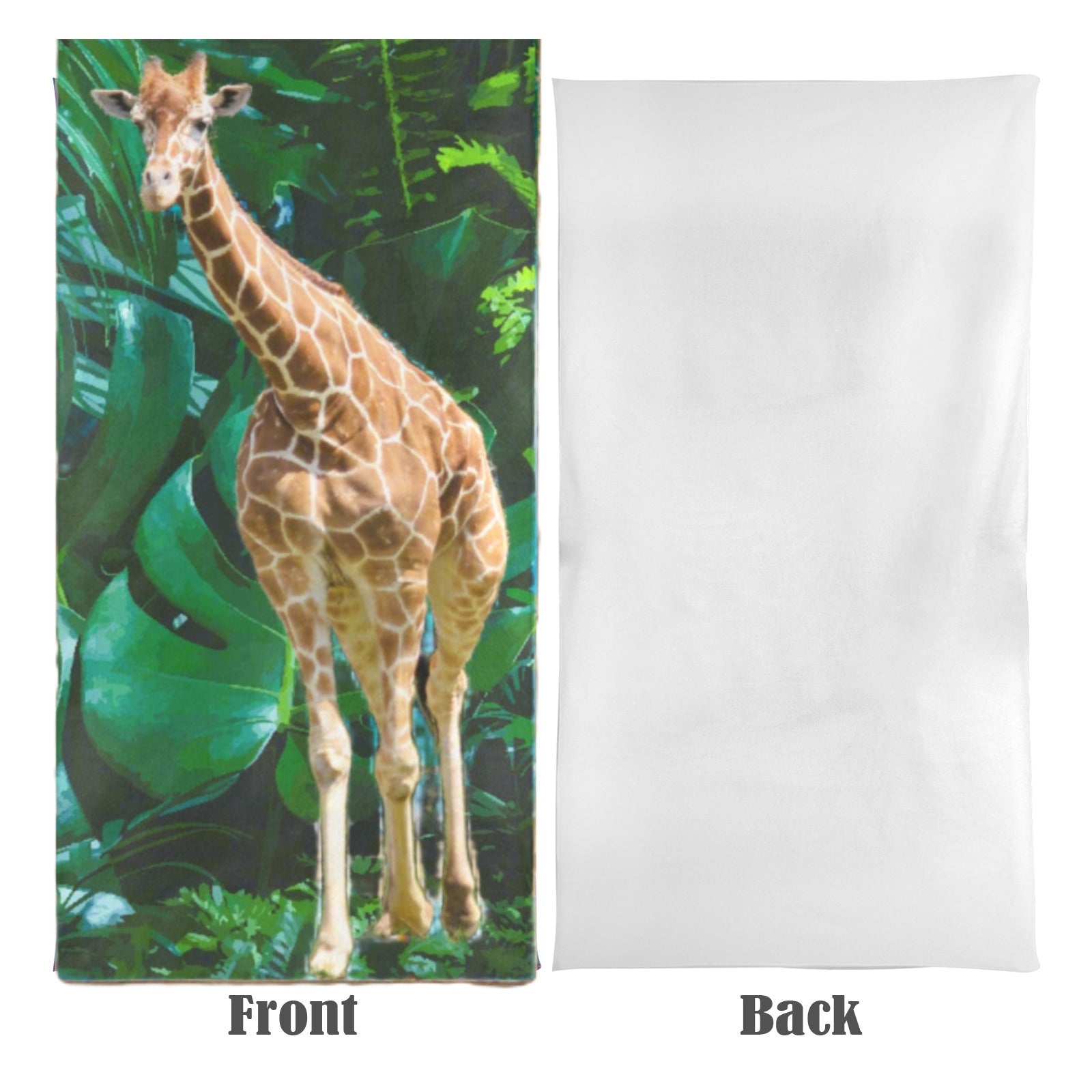 Toalla de playa con jirafa alta rodeada de vegetación - 80 x 180 cm (fabricada en EE. UU.)