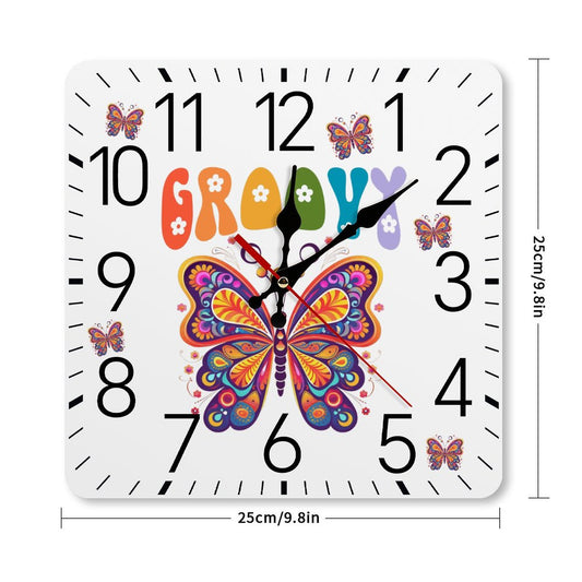 Groovy Butterfly Square Wall Clock with Numbers - Made in the USA