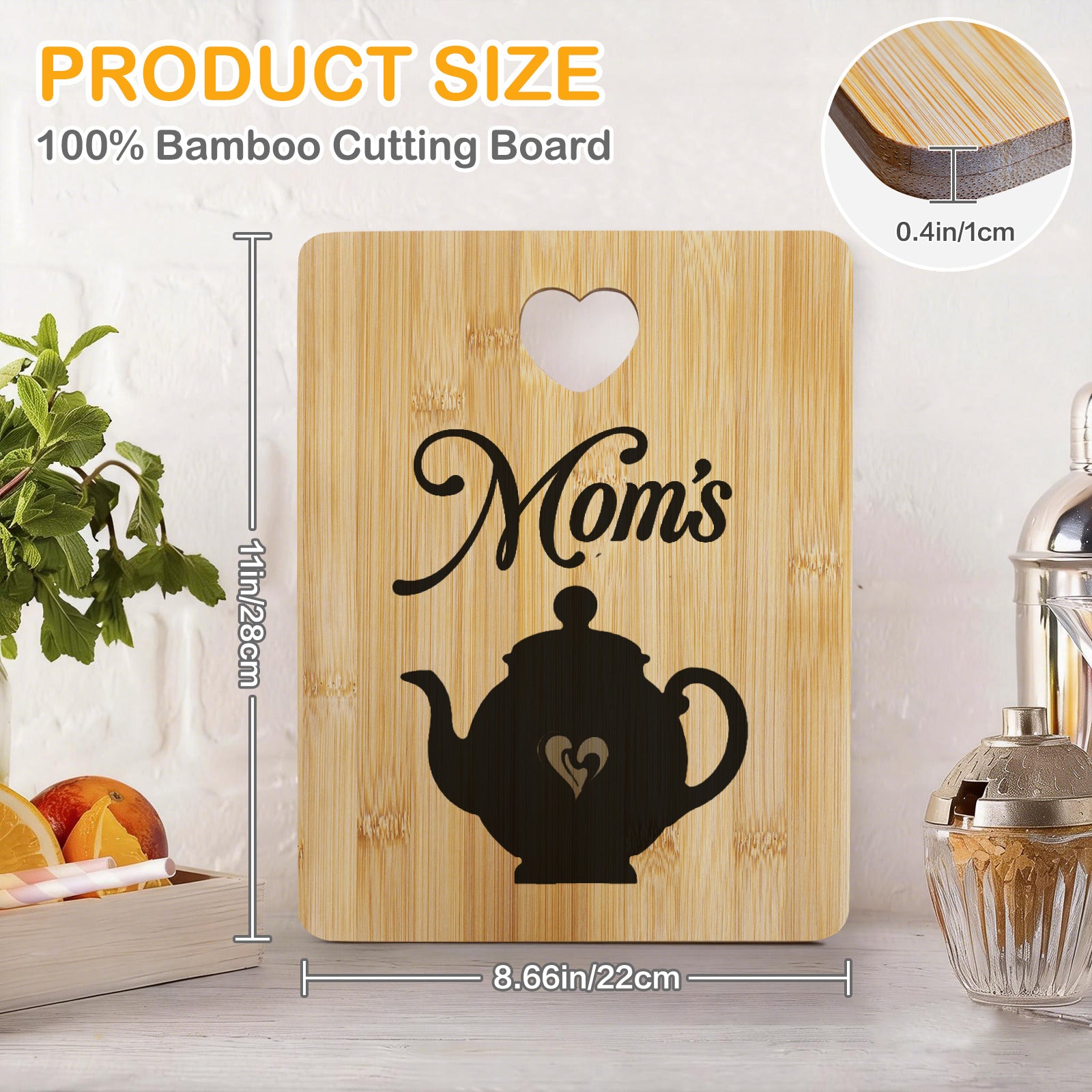 Mom's Tea Kettle Custom Rectangle Bamboo Cutting Board (One Side Printing) | Ships from USA