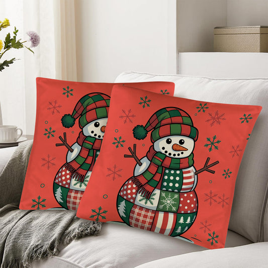 Patchwork Snowman Custom Pillow Case 18 x 18 inch (Made in USA)