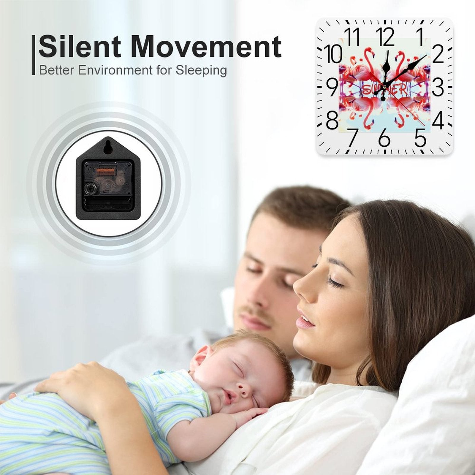 Pink Flamingos Summer Design Square Wall Clock - 9.8