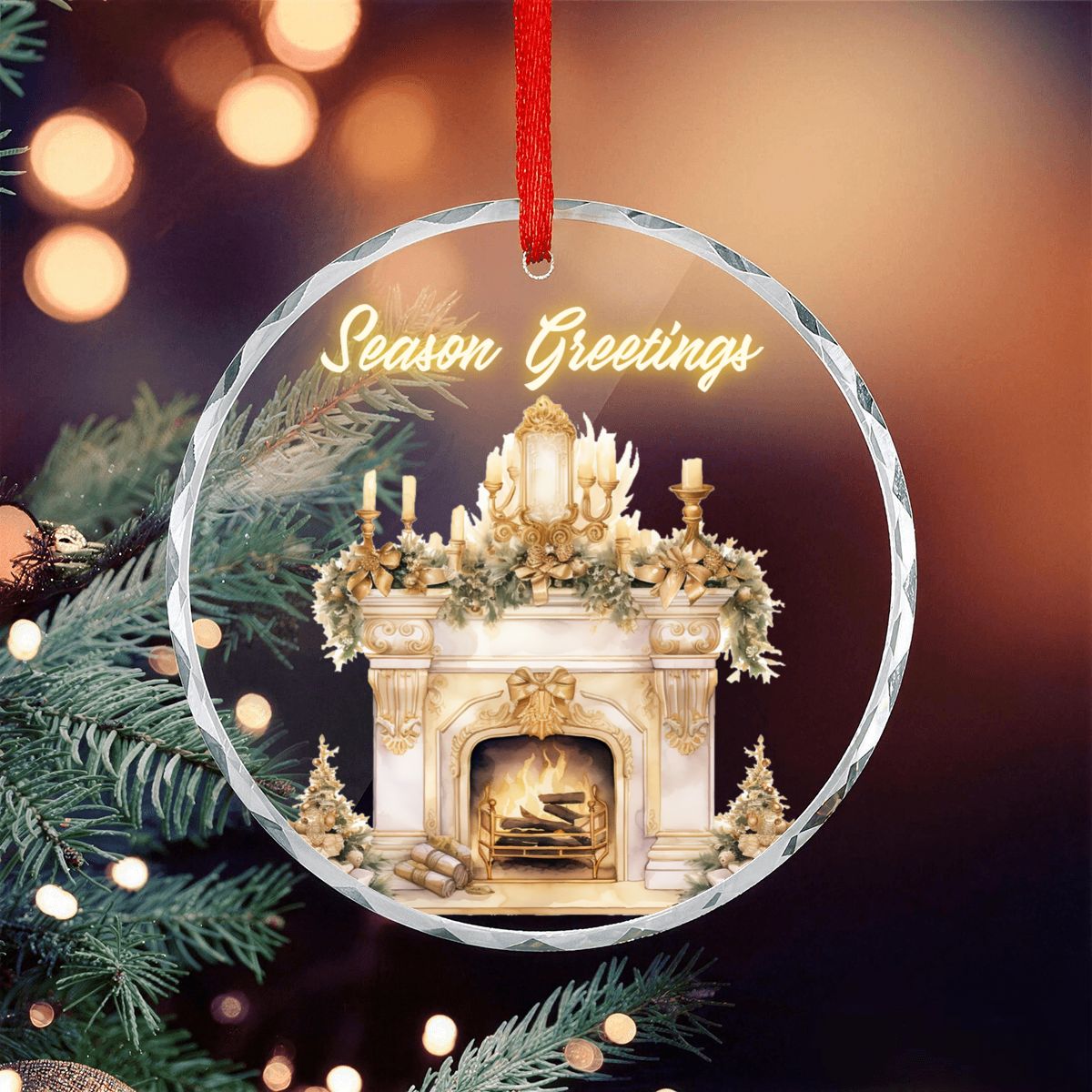 Round Glass Christmas Ornament (Made in USA) Golden Particle Deer With Sparkling Antlers On Black Background sianybdesignsChristmasfireplaceElegantGoldChristmassoft48dc604134c4417aa8042fd49c201560
