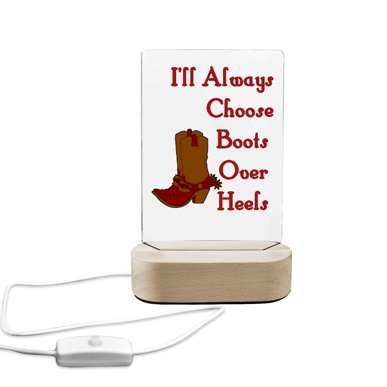 Choose Boots over Heels Acrylic Photo Panel with Lighted Stand (Made in USA)