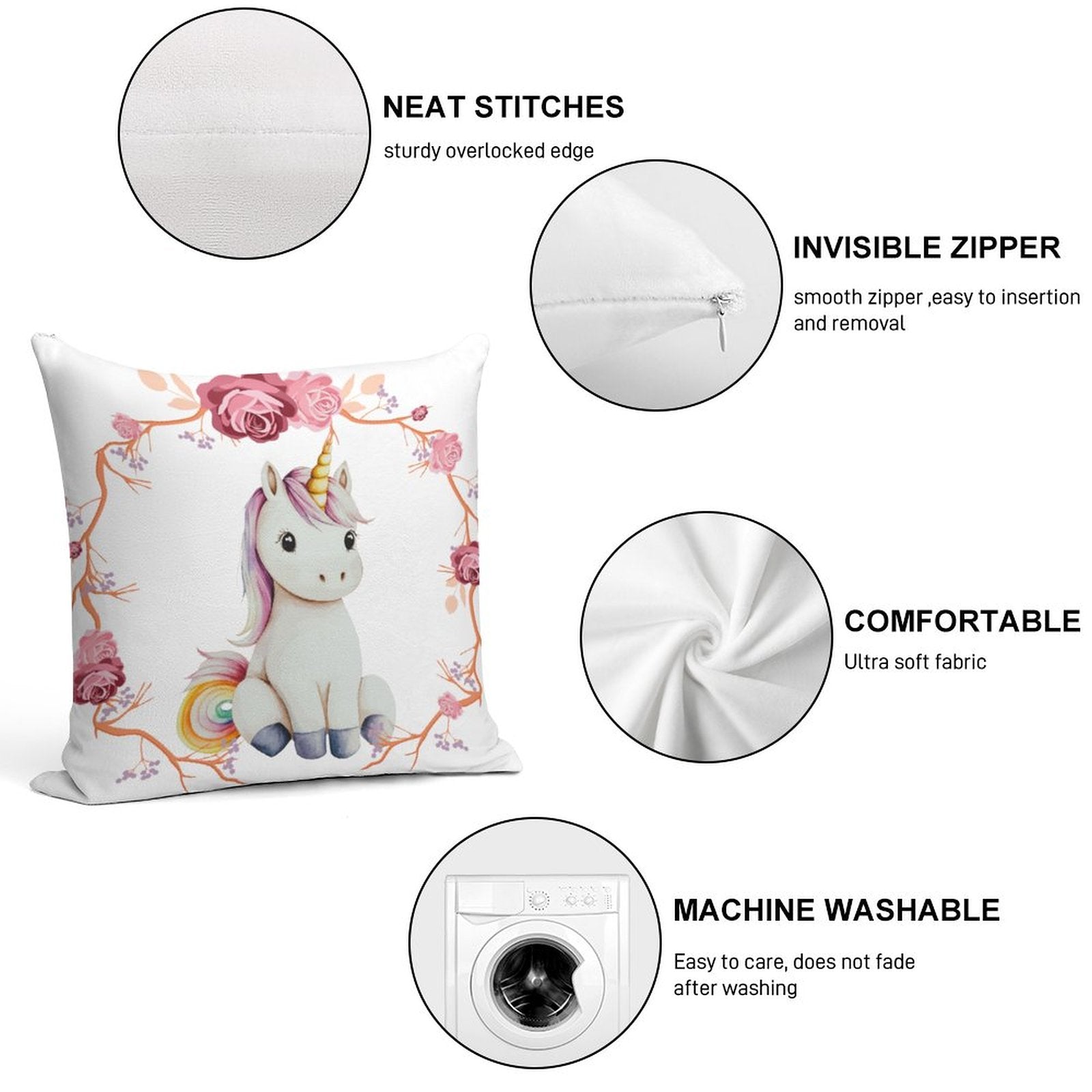 Baby Unicorn with Pink Roses Ultra-soft Pillowcase - 18