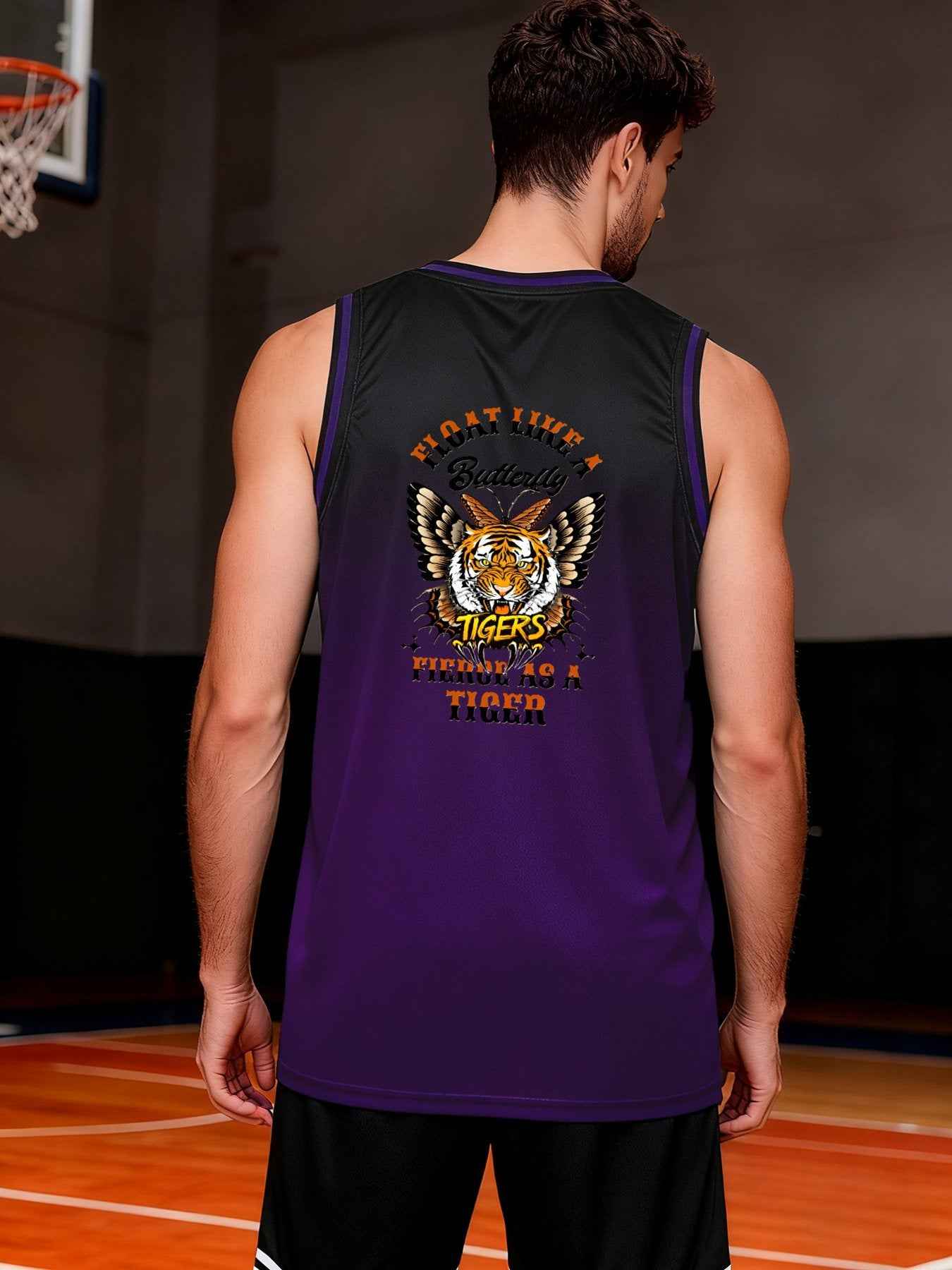 Float Like a Butterfly Fierce Tiger Adult Purple Basketball Jersey | Ships From USA