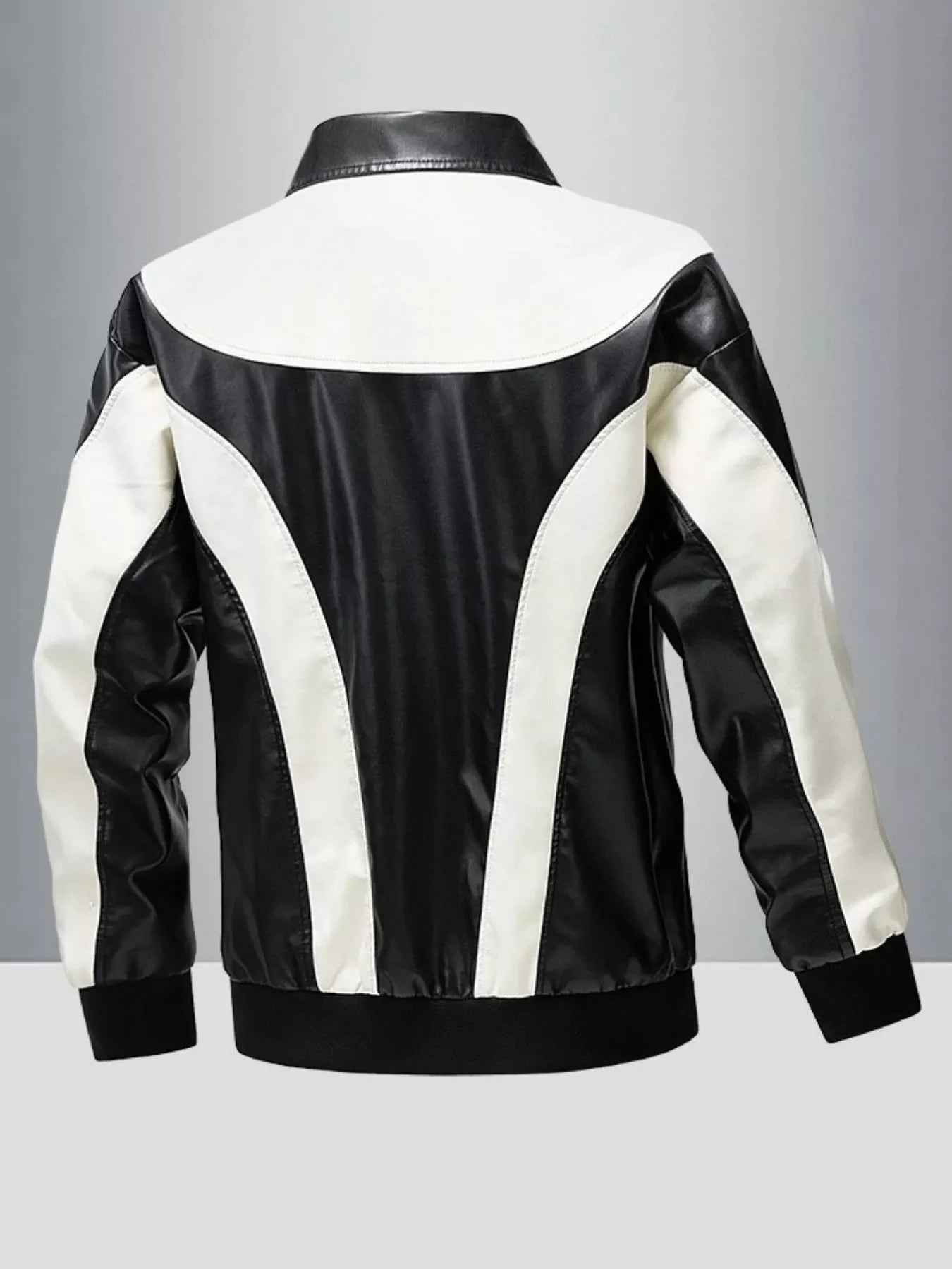 Men's Two-Tone Zip Up Faux Leather Jacket