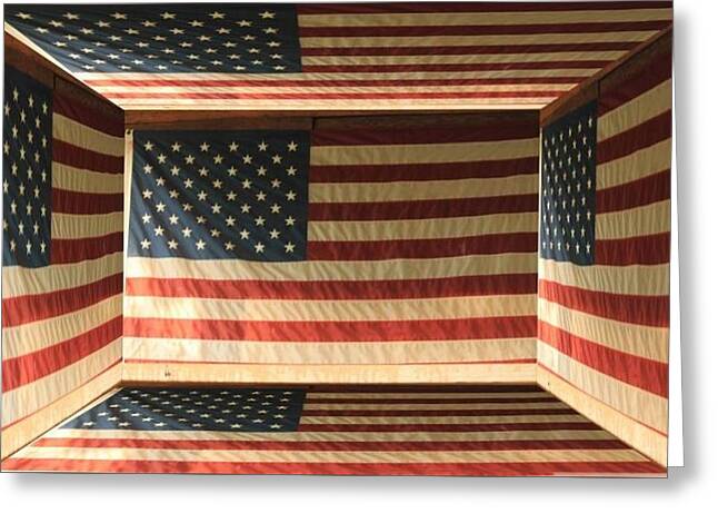 3D Box with American Flags - Greeting Card