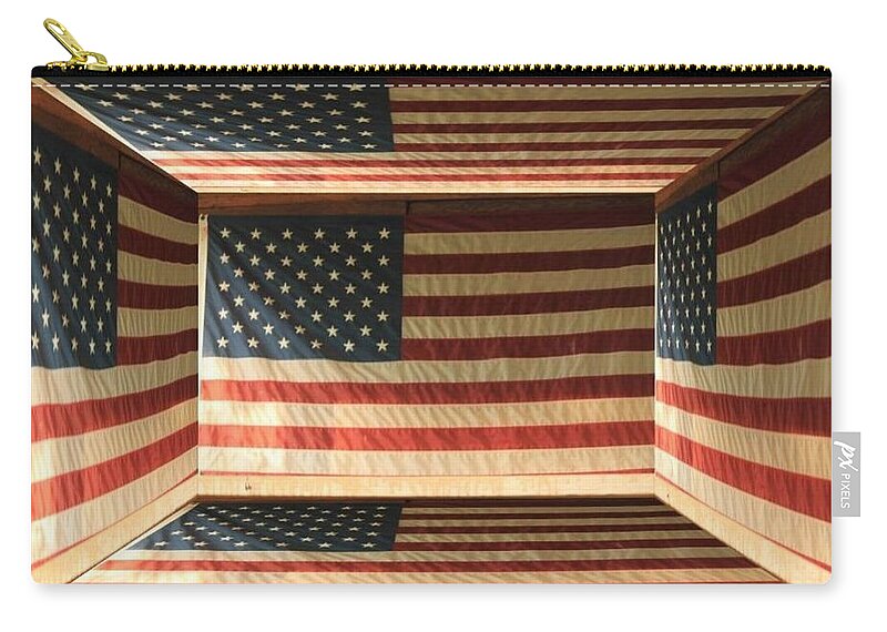 3D Box with American Flags - Zip Pouch