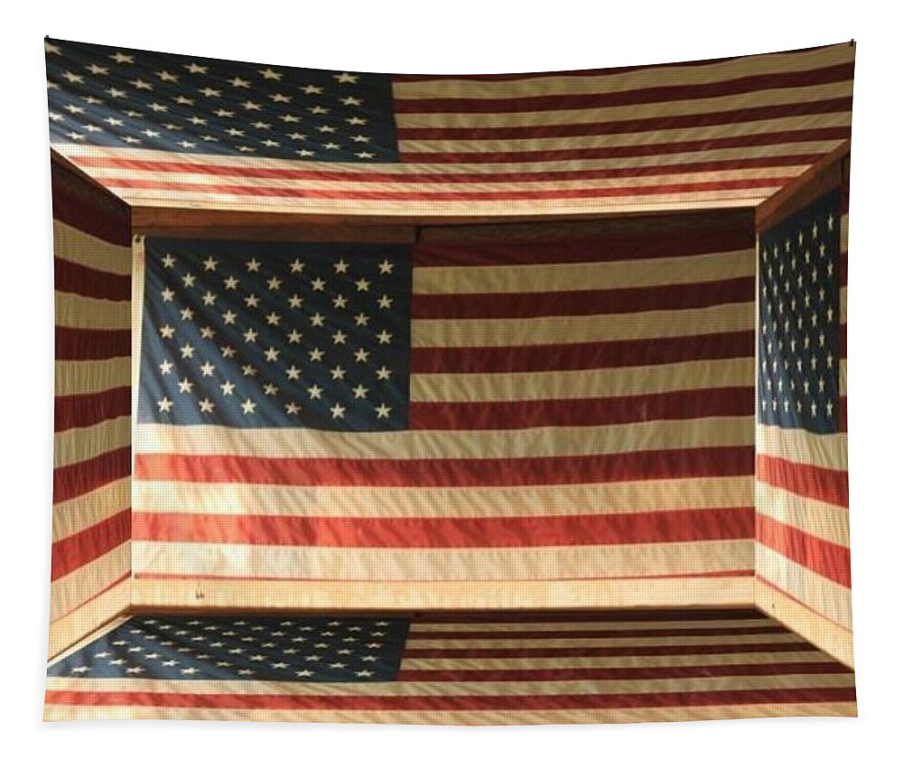 3D Box with American Flags - Tapestry
