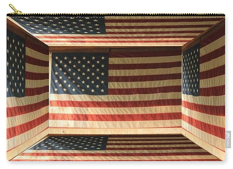 3D Box with American Flags - Zip Pouch