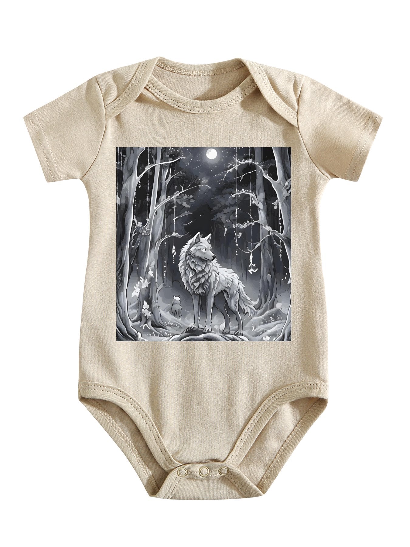 Ethereal Wolf in the Moonlight Unisex Cotton Short Sleeve Baby Romper