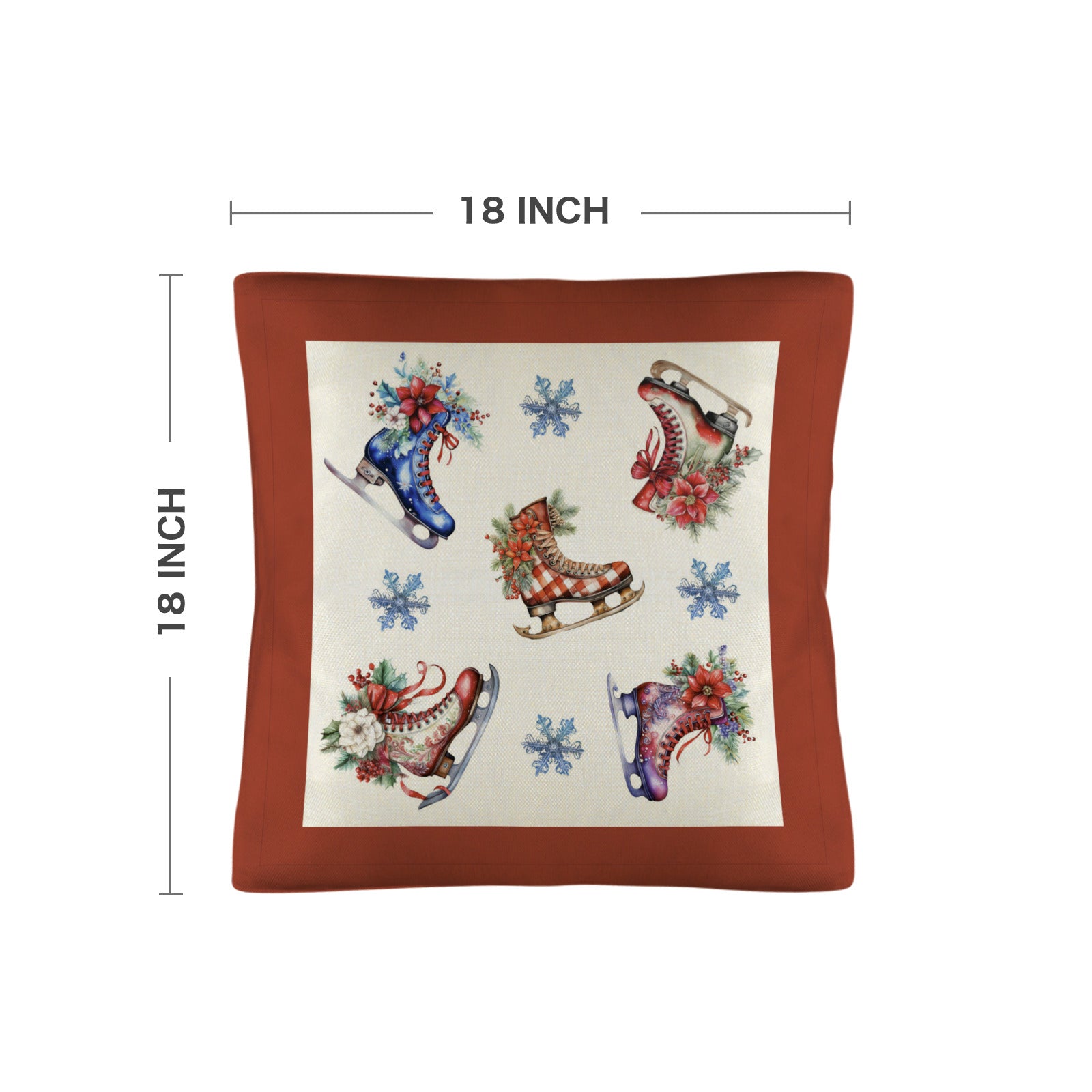 Christmas Skates Throw Pillow Cases 18 x 18 inch (Made in USA)