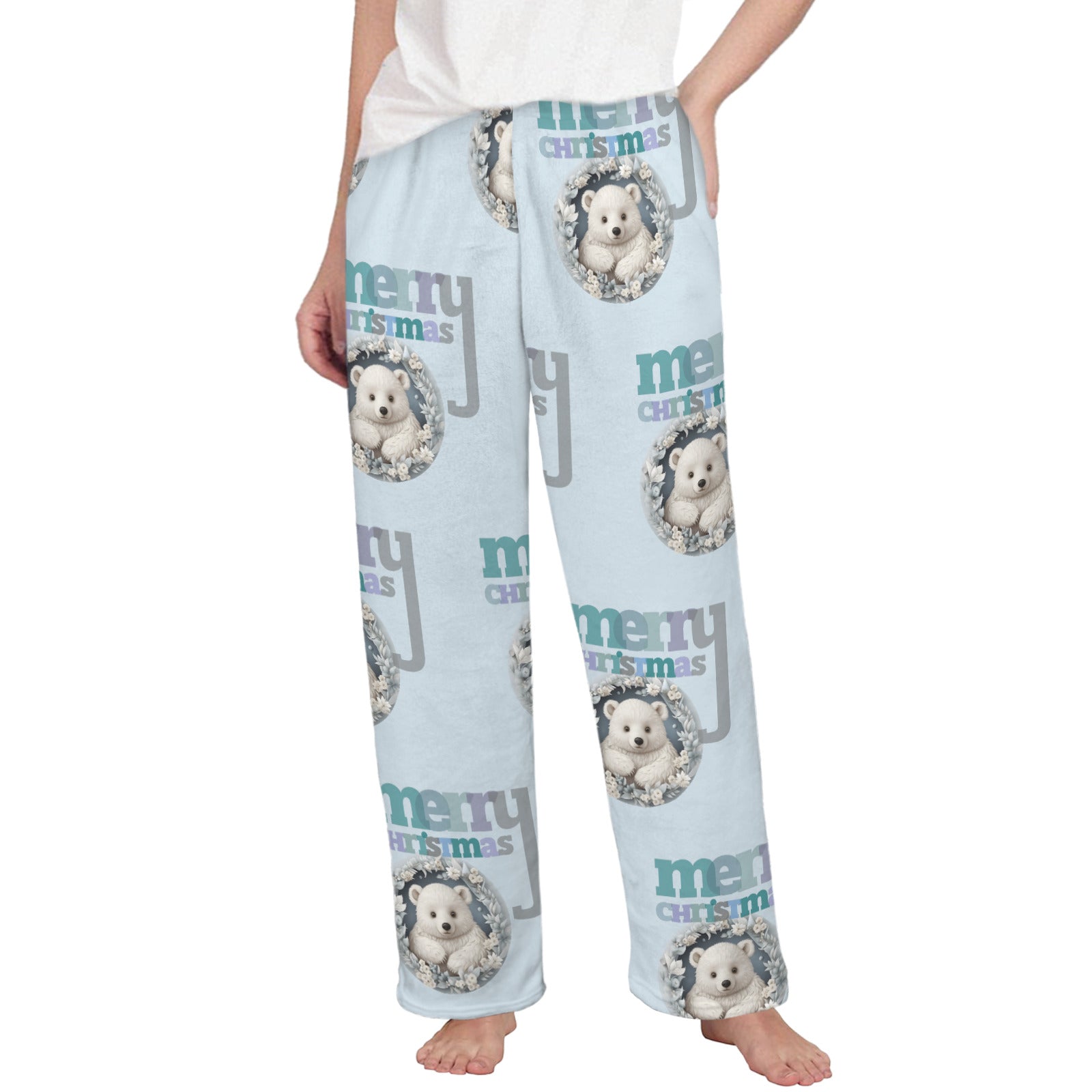 Cute Polar Bear Women's Blue Flannel Pajama Pants (Made in USA)