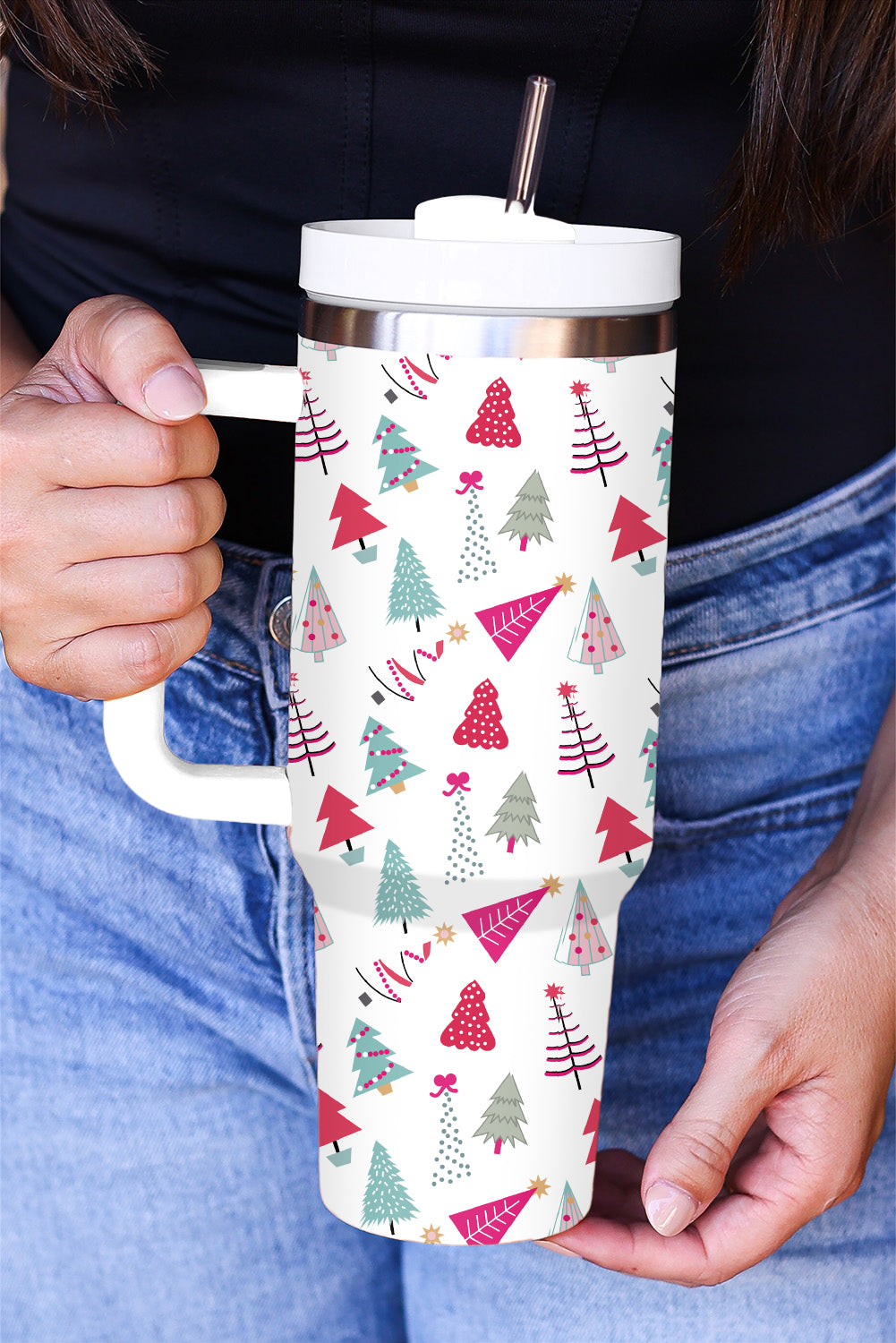 Christmas Tree Black Printed Travel Tumbler