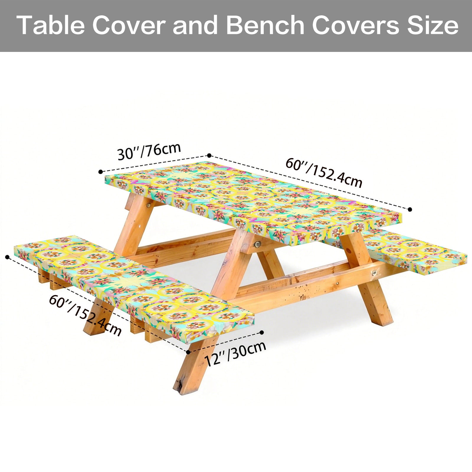 Circle Floral Pastel Pattern Picnic Table & Bench Covers Set 60