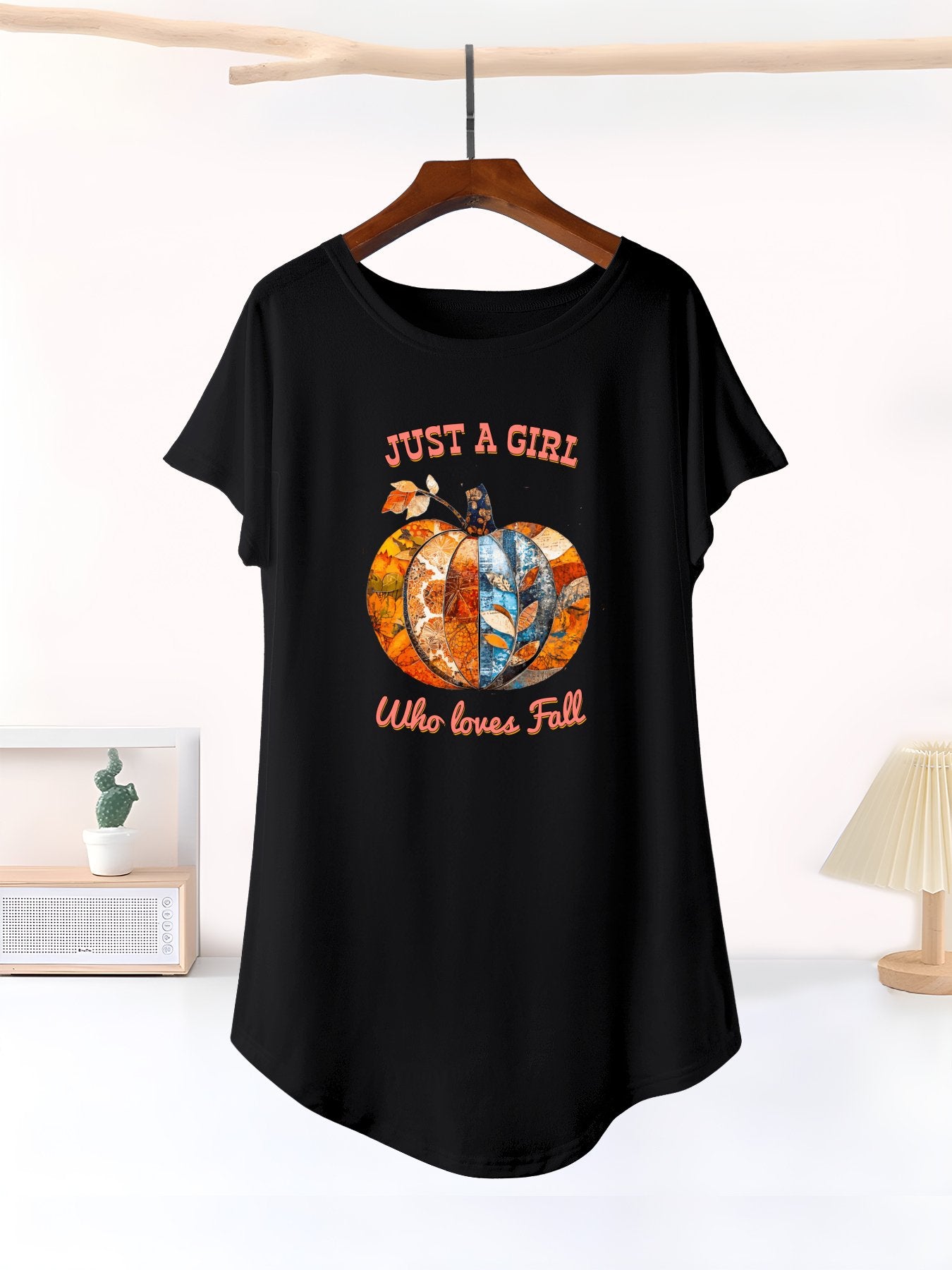 Just a Girl Who Loves Fall Pumpkins Casual Summer T-Shirt Dress for Women (Front Printing)