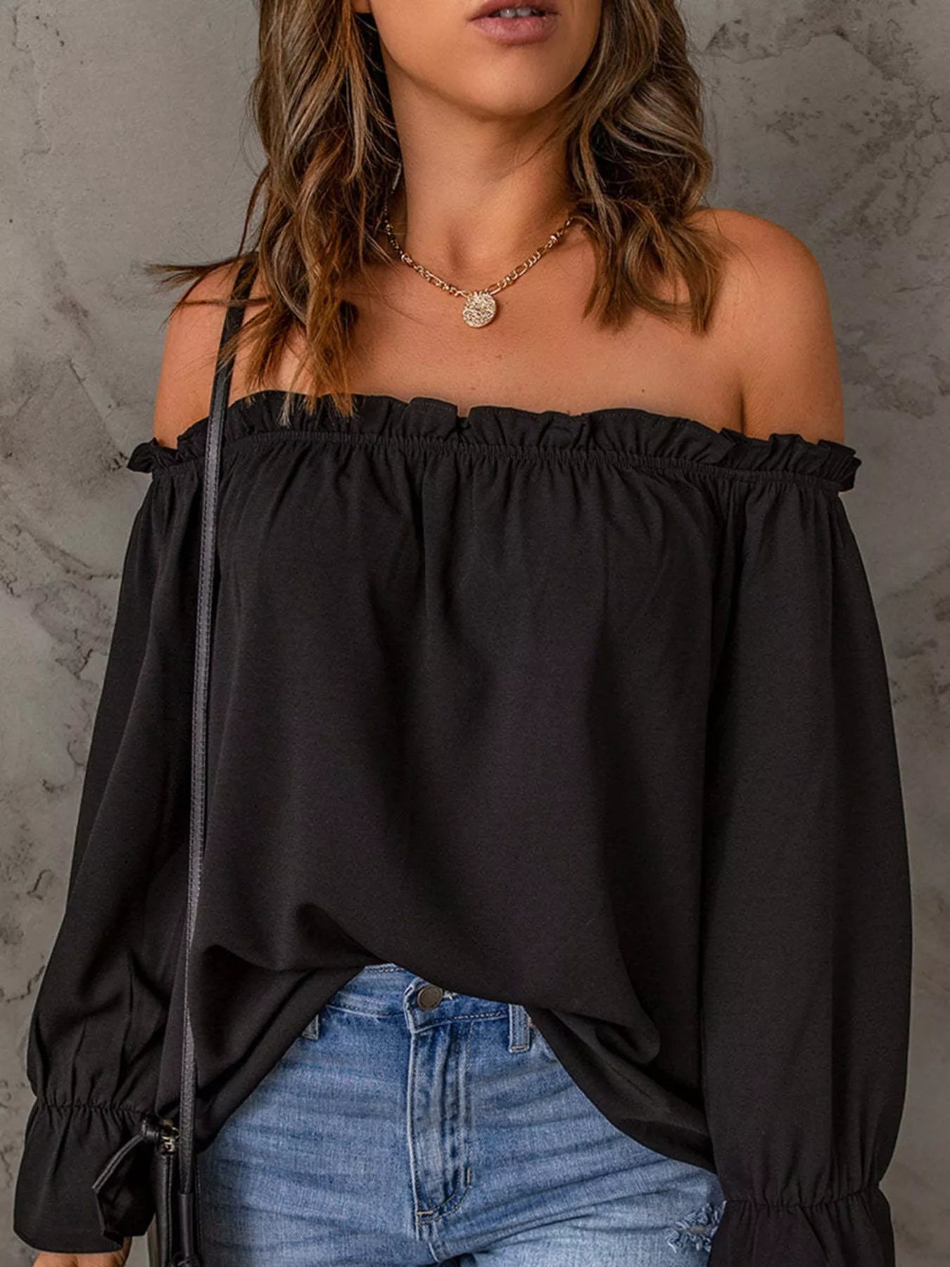 Full Size Off-Shoulder Ruffle Long Sleeve Blouse Plus Size