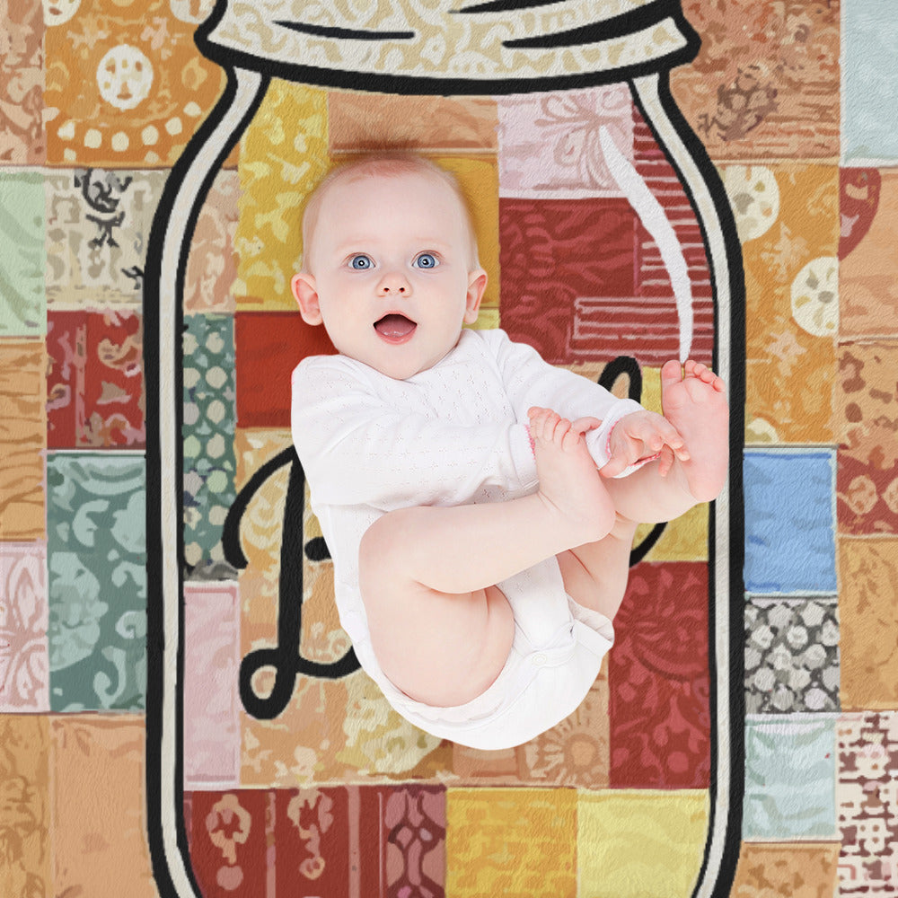 Ball Jar Faux Quilt Design Super Soft Blanket 50 x 60 ( Made in USA)