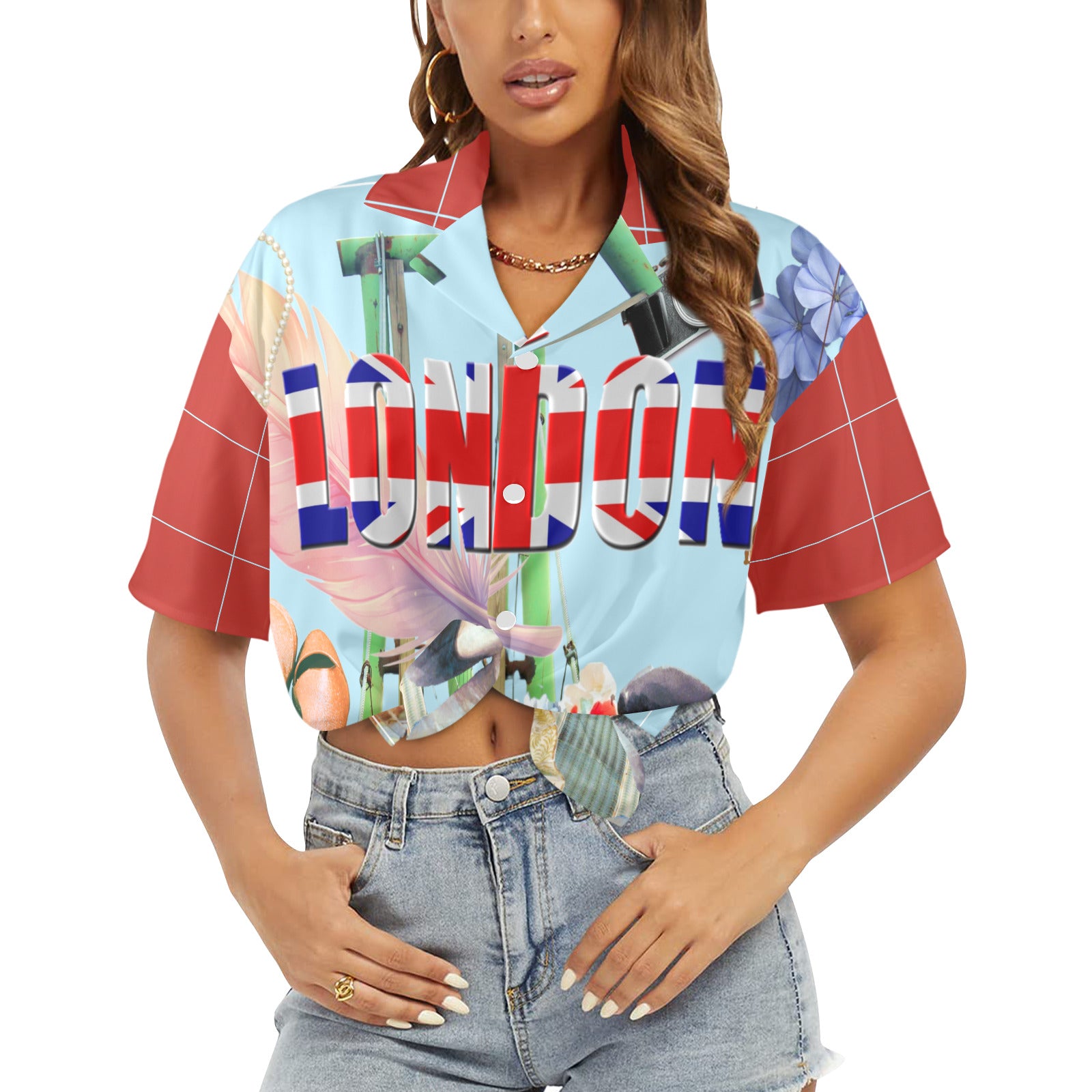 London Fashion Women's All Over Print Hawaiian Shirt (T58-2)