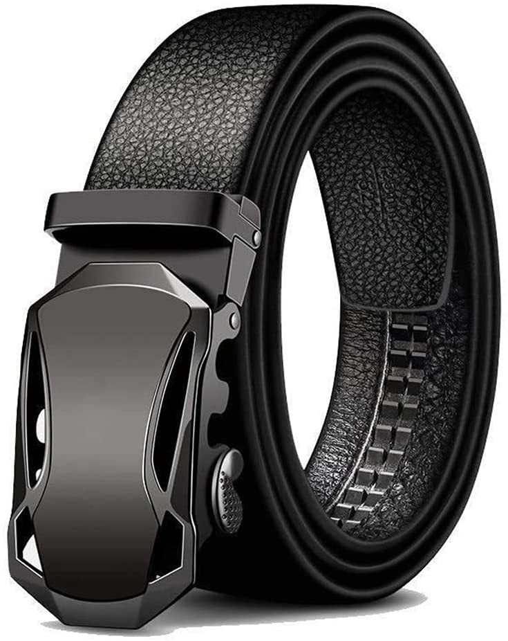 Men's Microfiber Leather Ratchet Belt Adjustable Automatic Buckle Black Belts