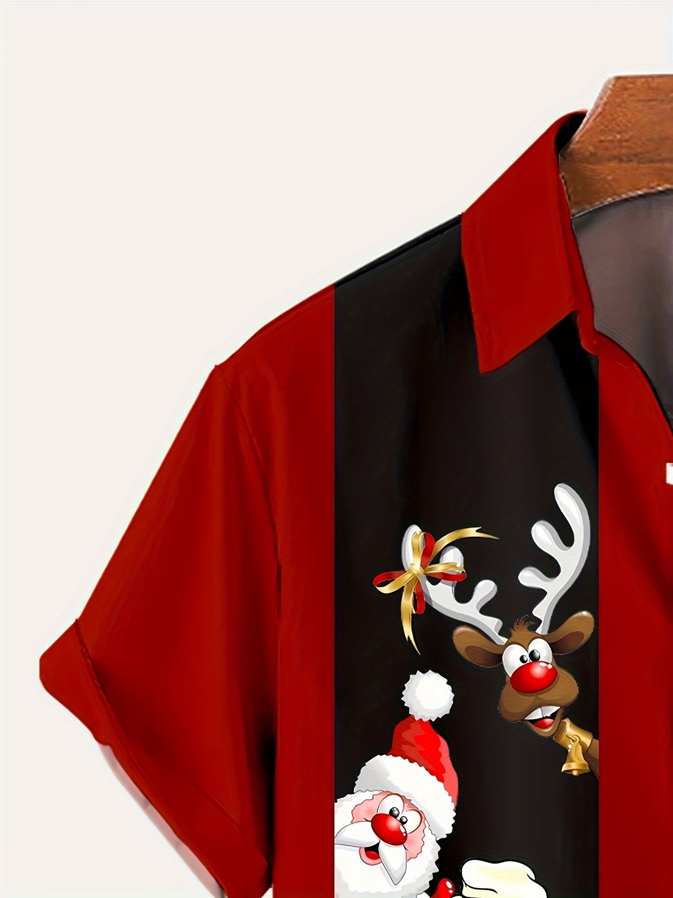 Men's Christmas Short-Sleeve Button-Up Shirt with Snowman & Santa Print