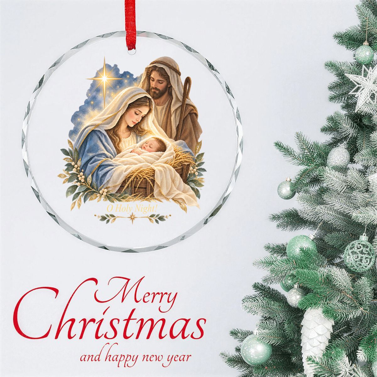 O Holy Night Baby Jesus Round Glass Christmas Ornament (Made in USA)