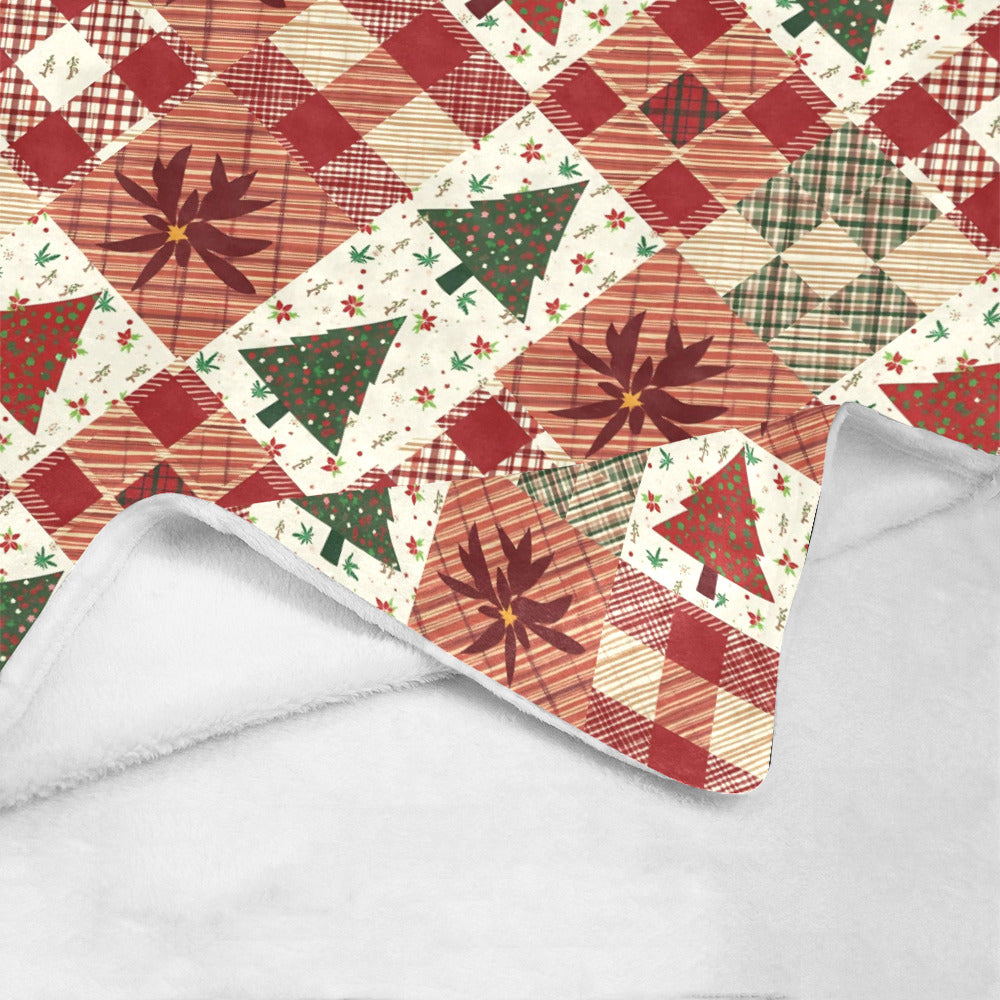 Patchwork Christmas Tree Faux Quilt Design Ultra-Soft Micro Fleece Blanket (Made in USA)