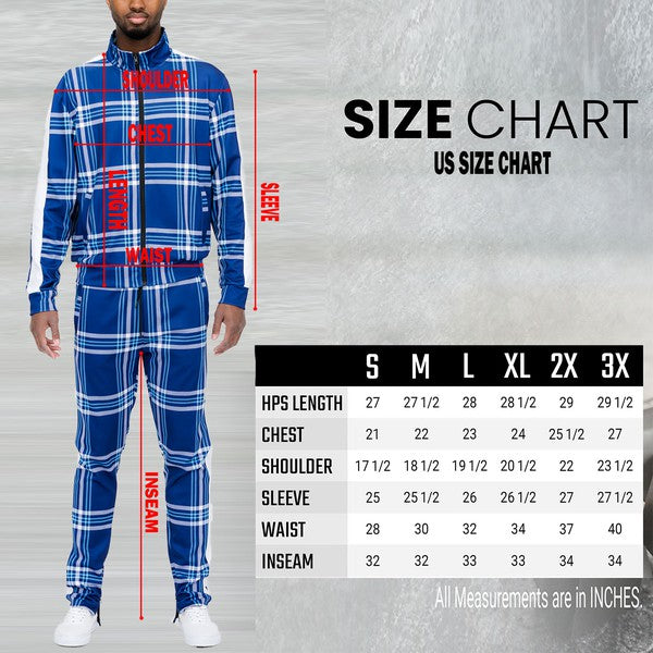 Men's Plaid Checkered Full Zip 2-piece Track Set