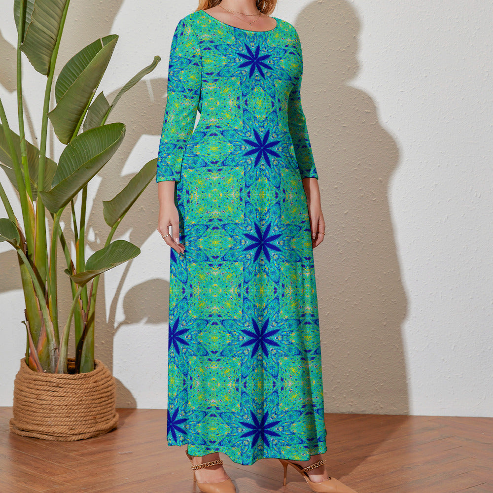 Colorful Patterns Plus Size Loose Long Sleeve Maxi Dress