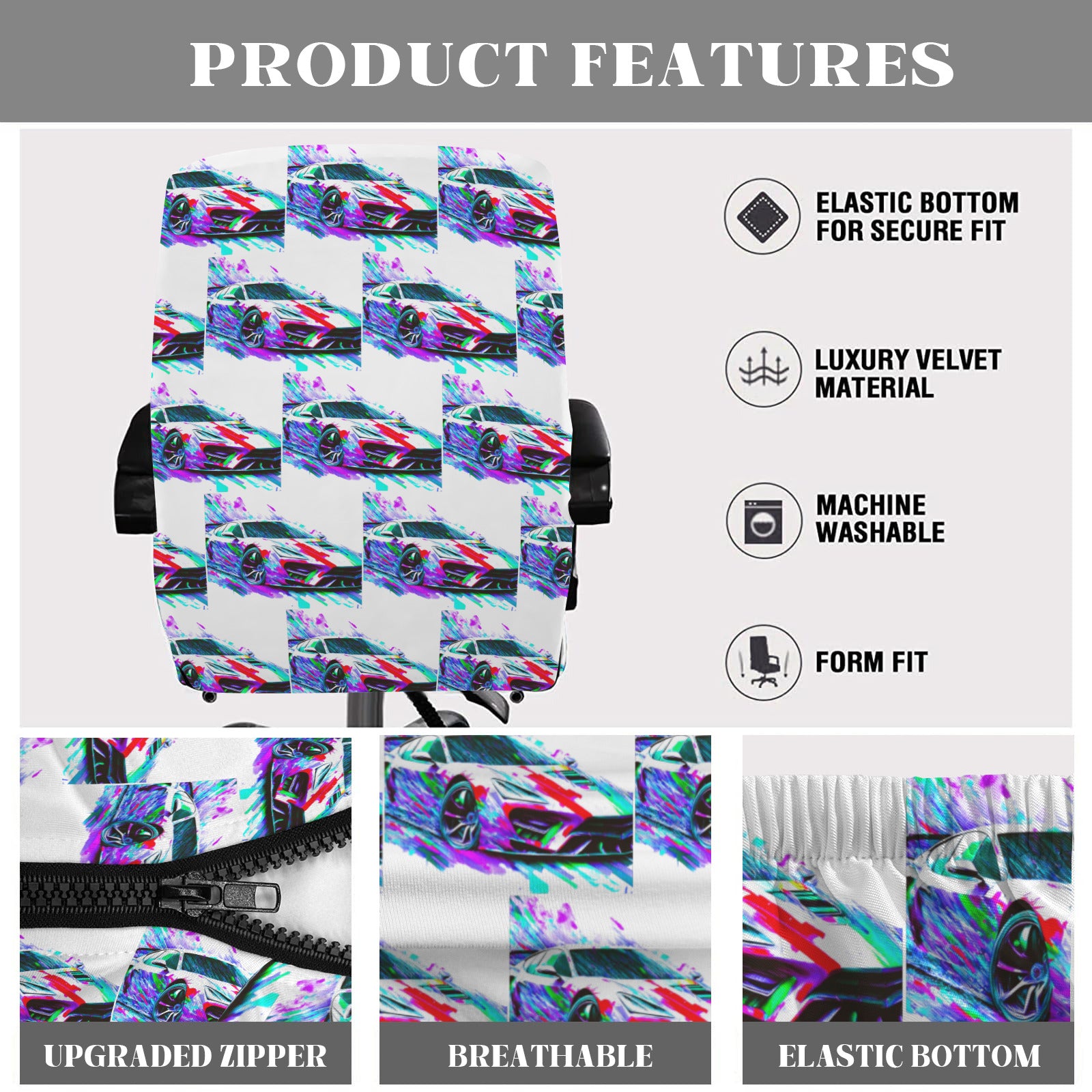 Flashy Sports Car Office Chair Cover (Made in USA)