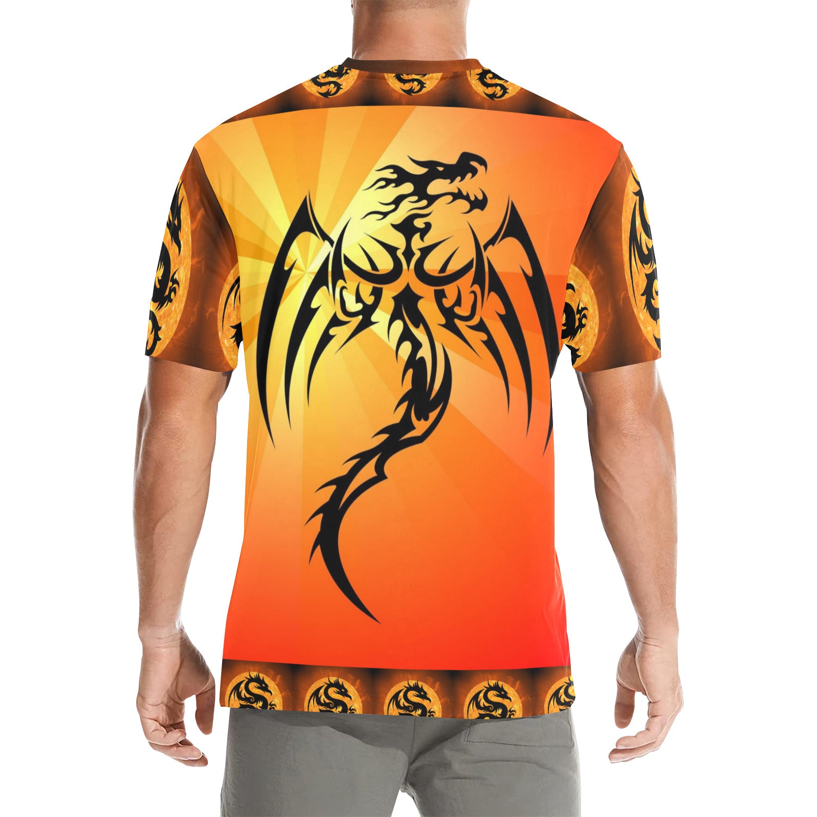 Men's Red Fire Dragon All Over Print Crew Neck T-Shirt