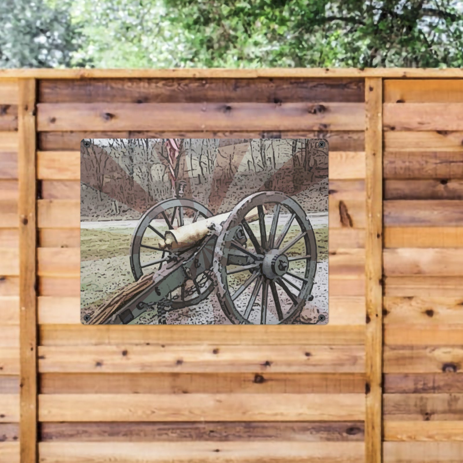 Civil War Cannon with Stripes Metal Sign - 16