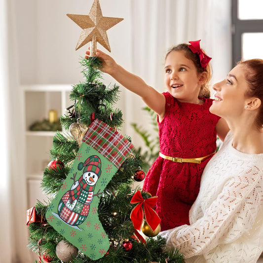 Patchwork Snowman Sequin Christmas Stocking (Made in USA)