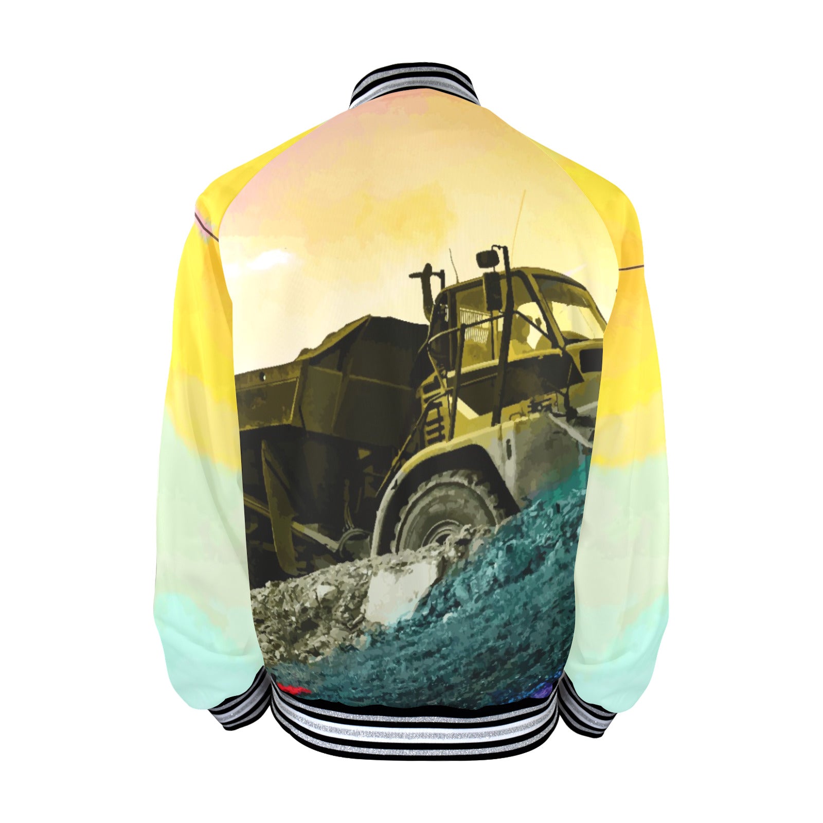 Men's Printed Design Striped Trim Bomber Jacket