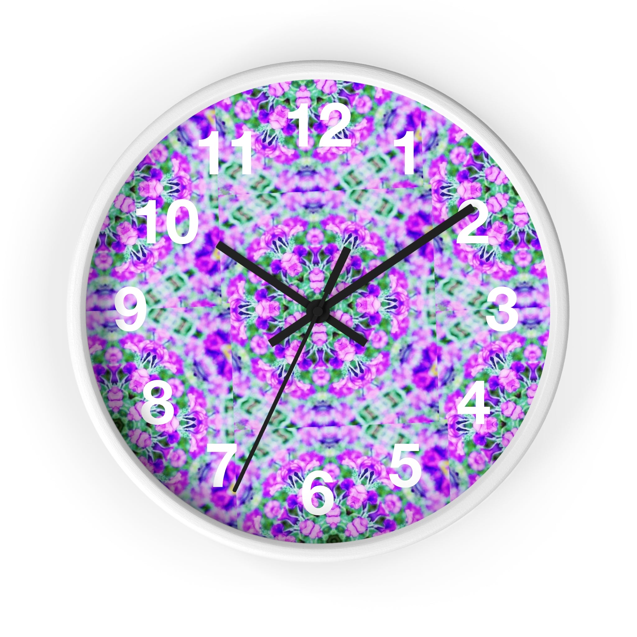 Purple and Lavender Flower Pattern Wall Clock - Shell Design Boutique