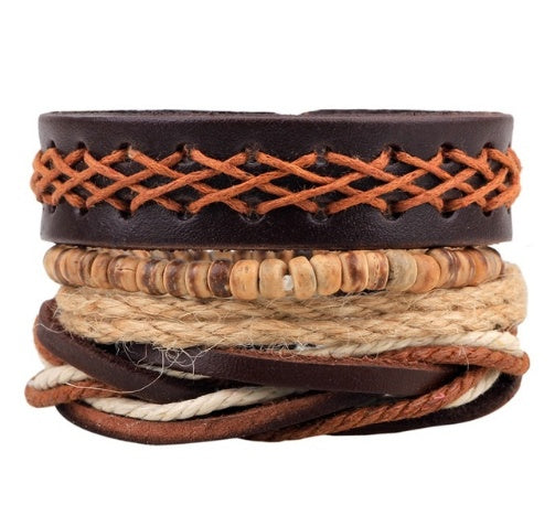 Men's Leather Bracelet Multilayer Beaded Bracelet