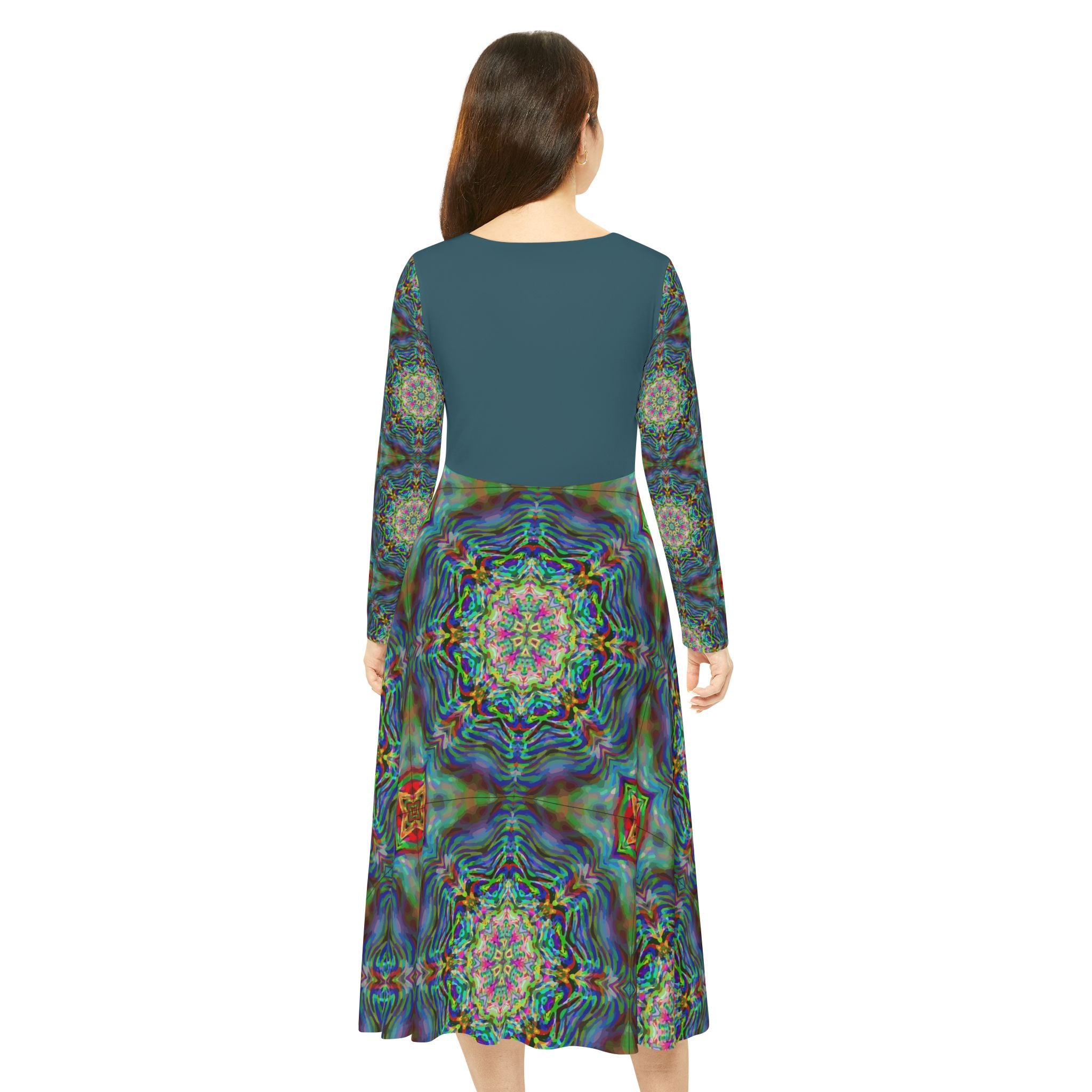 Women's Teal Blue Circle Pattern Printed Midi Dress