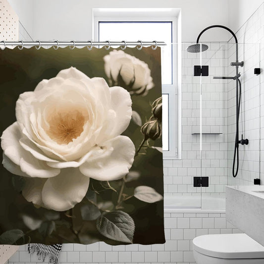 White Rose Waterproof Polyester Shower Curtain