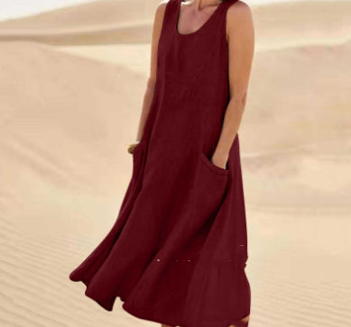 Women's Plus Size Summer Sleeveless Loose Maxi Dress With Pockets