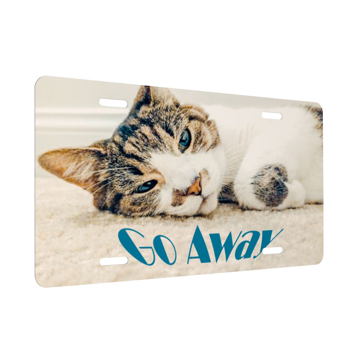 Sleepy Cat says Go Away Aluminum License Plate (Made in USA)