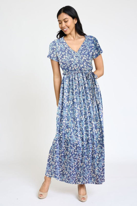 Plus Floral Surplice Bodice Sash Maxi Dress